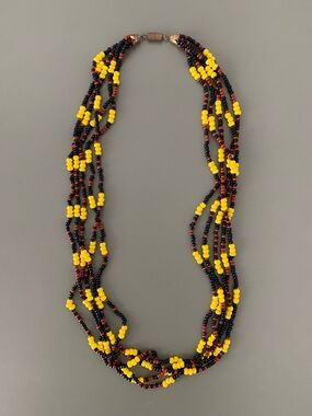 Vintage Handcrafted Multistrand Beaded Necklace - Yellow, Black & Brown